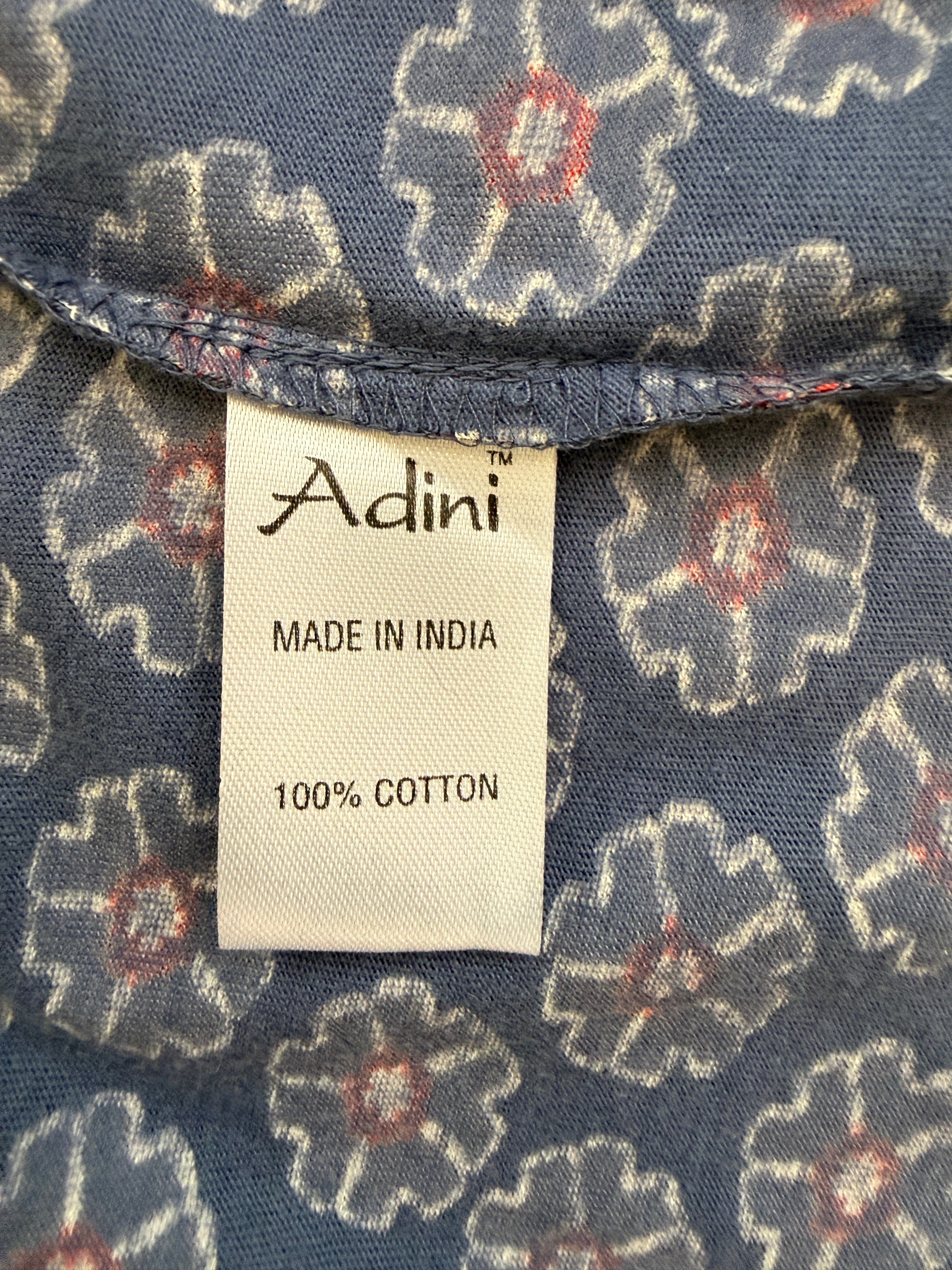 Adini Blue Floral Print Cotton Midi Dress Long Sleeve UK18