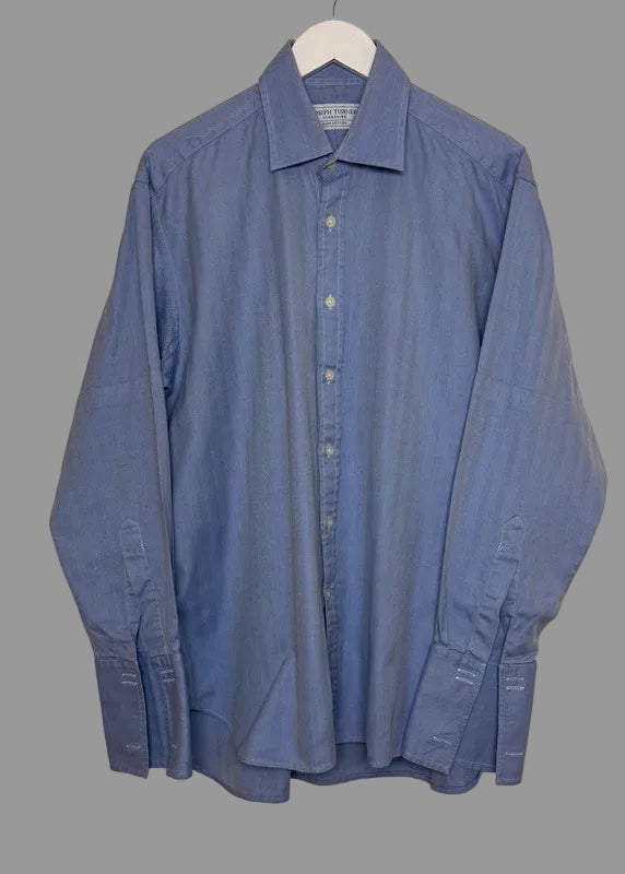 Joseph Turner Yorkshire Blue Herringbone Cufflink Shirt - 16.5'' XL