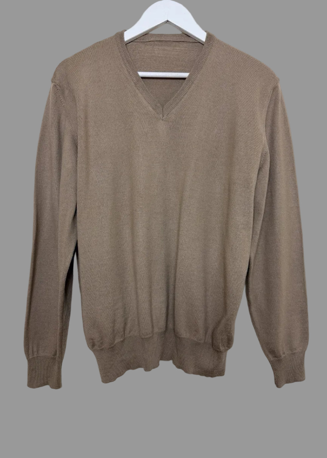 Caramel Merino Wool Blend V Neck Long Sleeve Jumper  - XL
