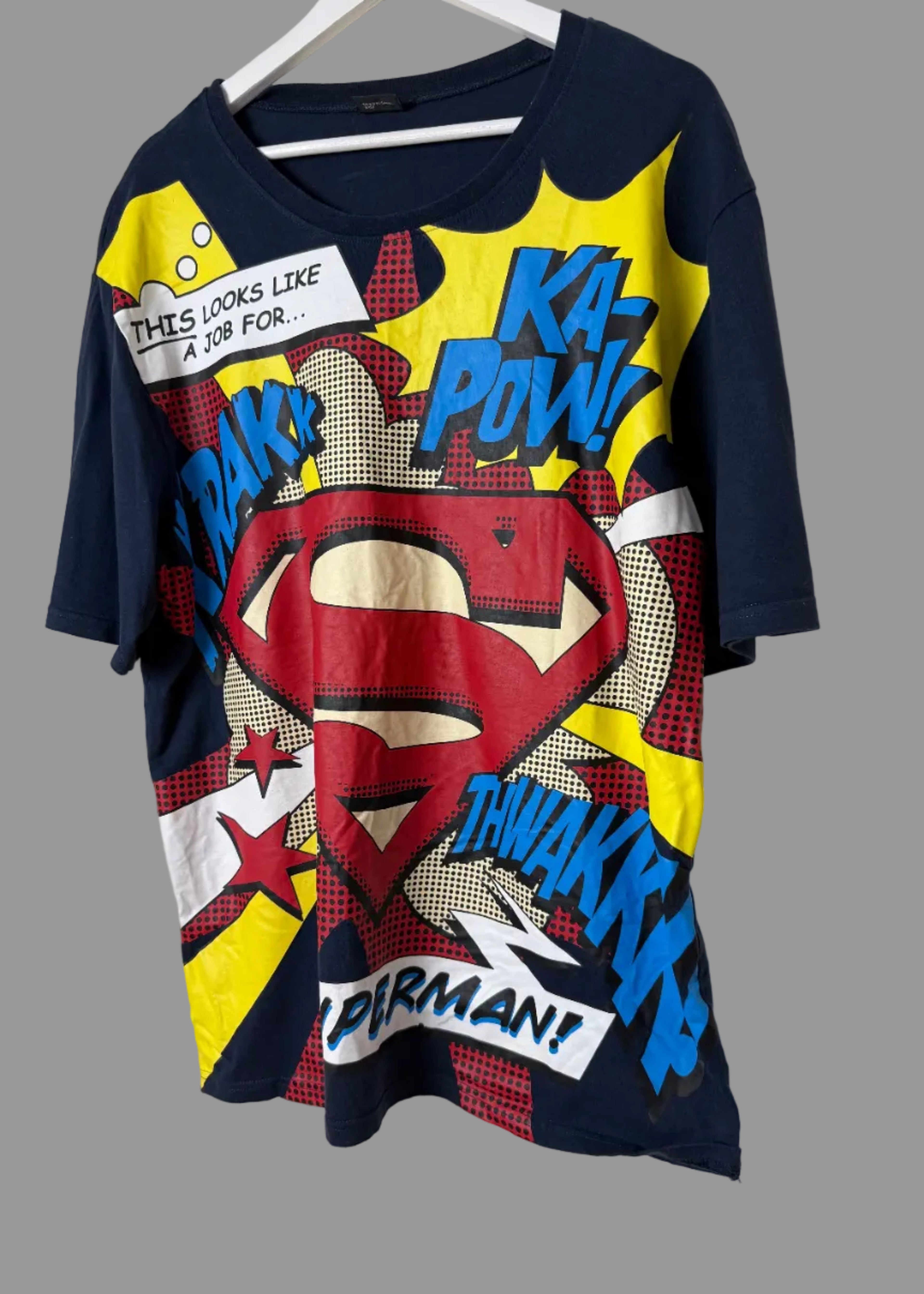 Superman Pop Art Graphic T-Shirt – DC Comics Oversized Tee – Size XL