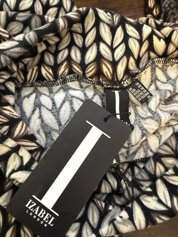 Izabel London Colour Block Dress Brown Beige Geometric Print UK 14 BNWT