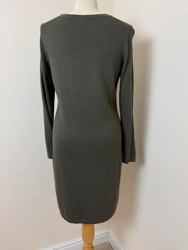 EDC Jumper Dress Olive Green Knit Knee Length Crew Neck Long Sleeve Large