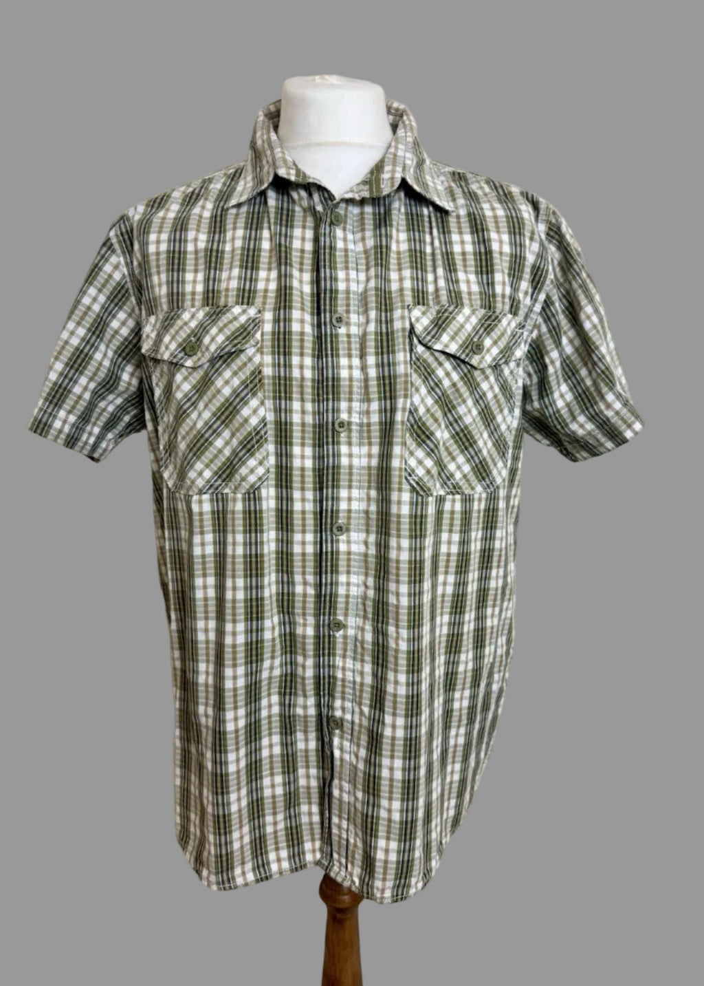 Peter Storm Khaki Green Checked Short Sleeve Shirt - XL