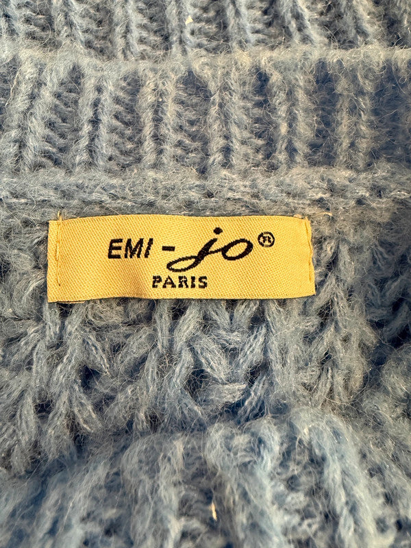 Emi-Jo Light Blue Mohair Open Cable Chunky Jumper  - Medium
