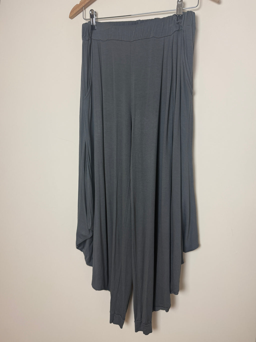 Made In Italy Grey Draped Wide Leg Harem Trousers One Size