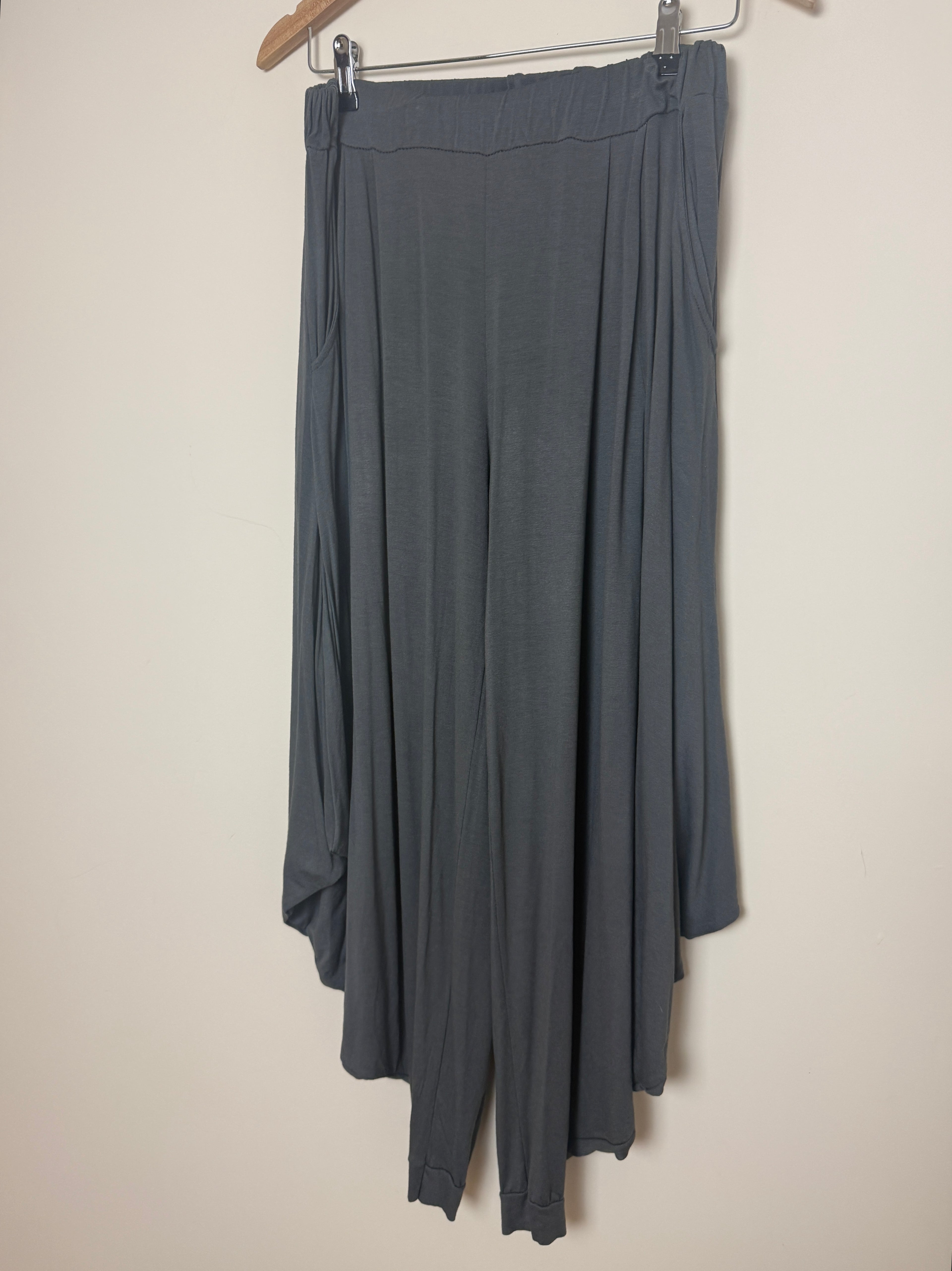 Made In Italy Grey Draped Wide Leg Harem Trousers One Size