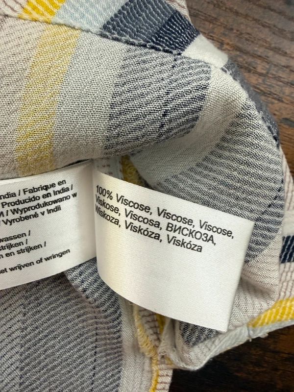 Sandwich Clothing Stripe Top Yellow Grey White Short Sleeve Split Hem UK8