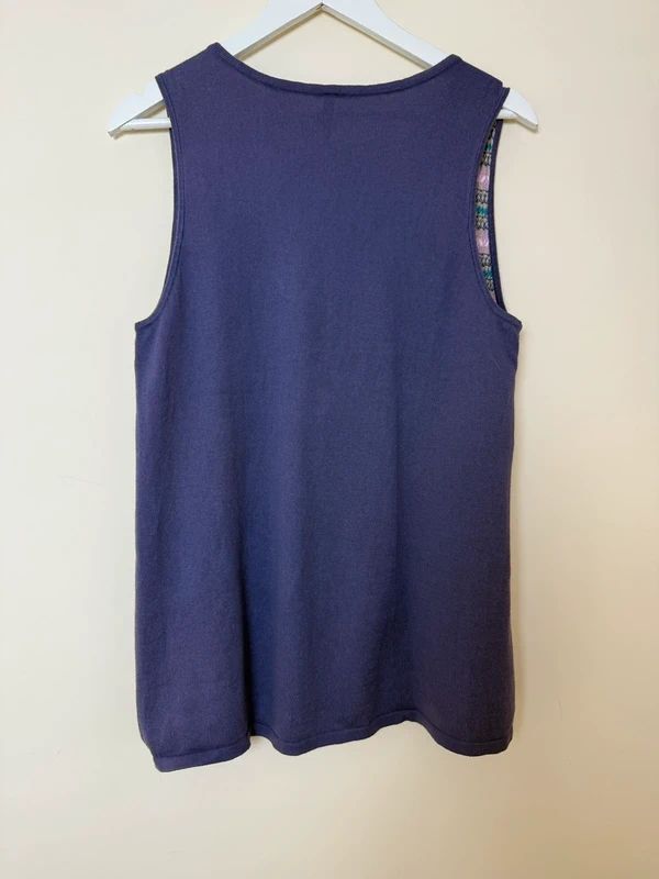 South Purple Stripe Knit Top Sleeveless Open Front Button Detail UK16