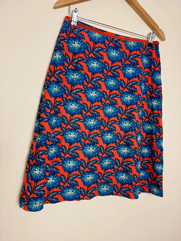 Seasalt Cornwall Floral Red/Blue Needlecord A Line Skirt - UK10