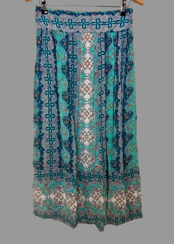 White Stuff Boho Maxi Skirt Turquoise Paisley Elastic Waist UK 12