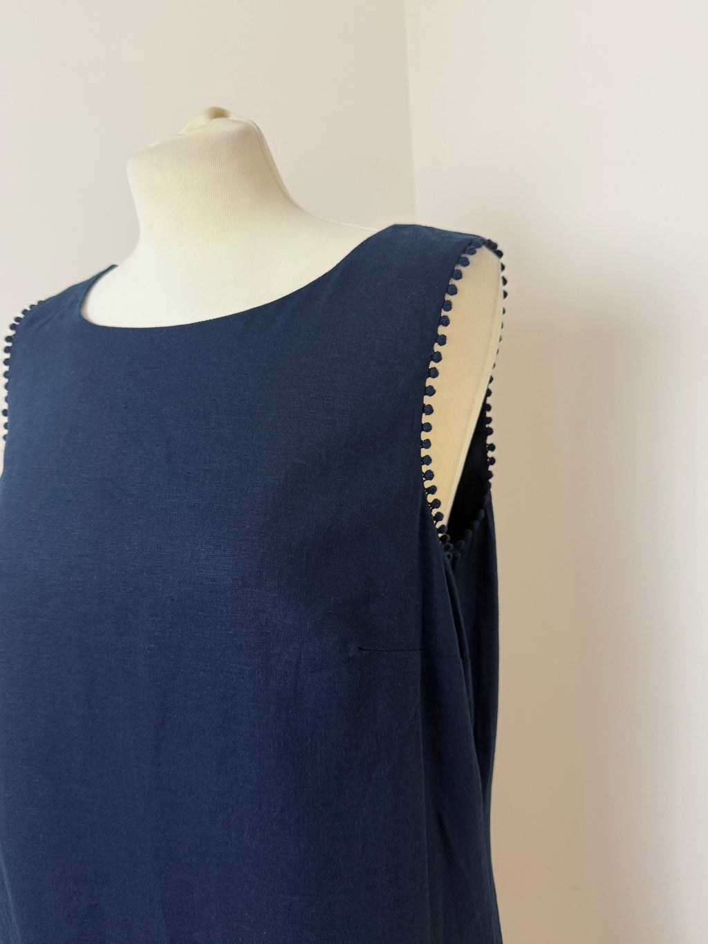 Papaya Black Linen Blend Shift Dress UK14 Sleeveless Embroidered Trim