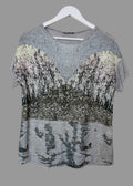 ZARA Grey Sequin Print Oversized T Shirt Medium