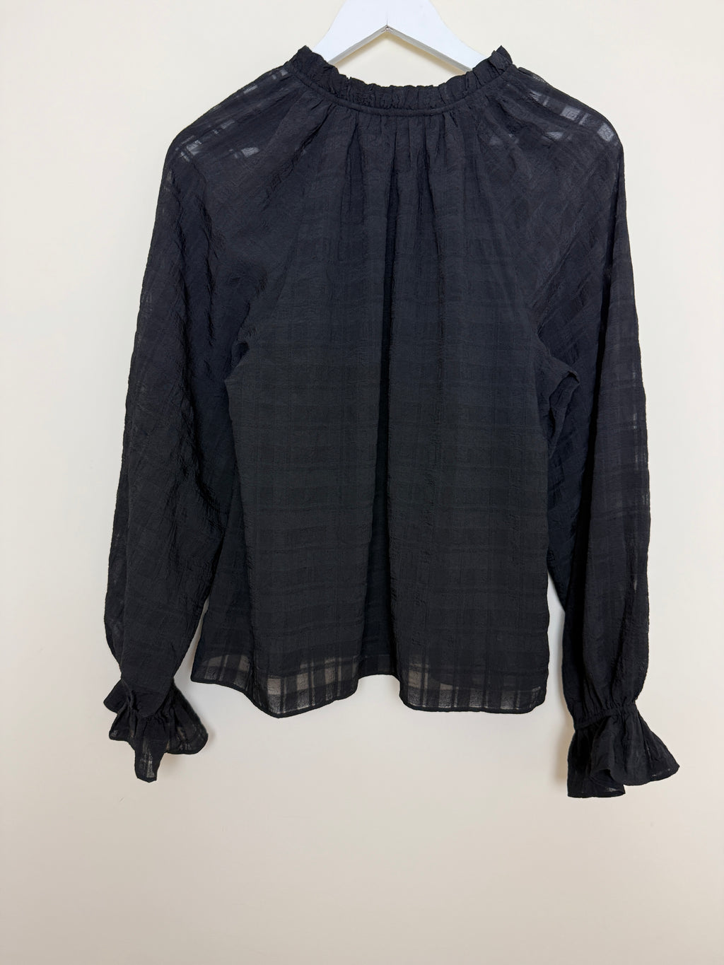 Nobody's Child Black Macy Blouse Balloon Sleeves & Tie Neck - UK12
