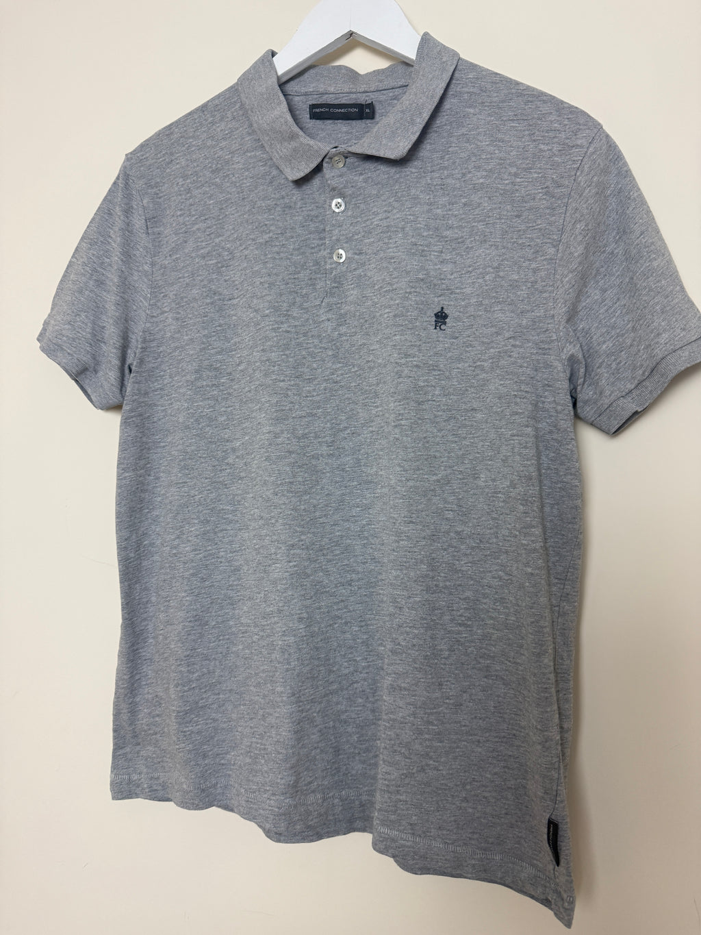 French Connection Grey Cotton Polo Shirt XL Classic Short Sleeve