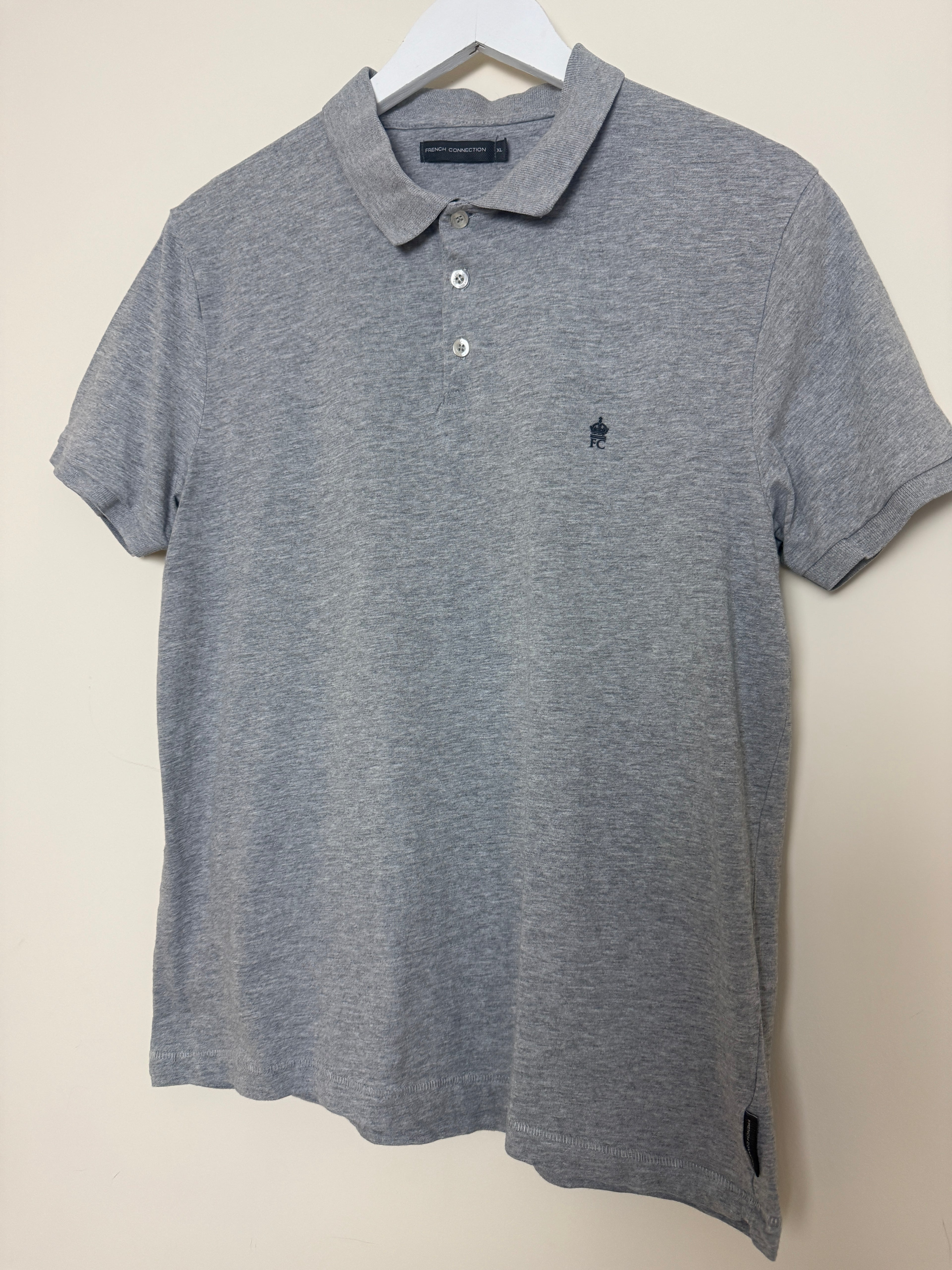 French Connection Grey Cotton Polo Shirt XL Classic Short Sleeve