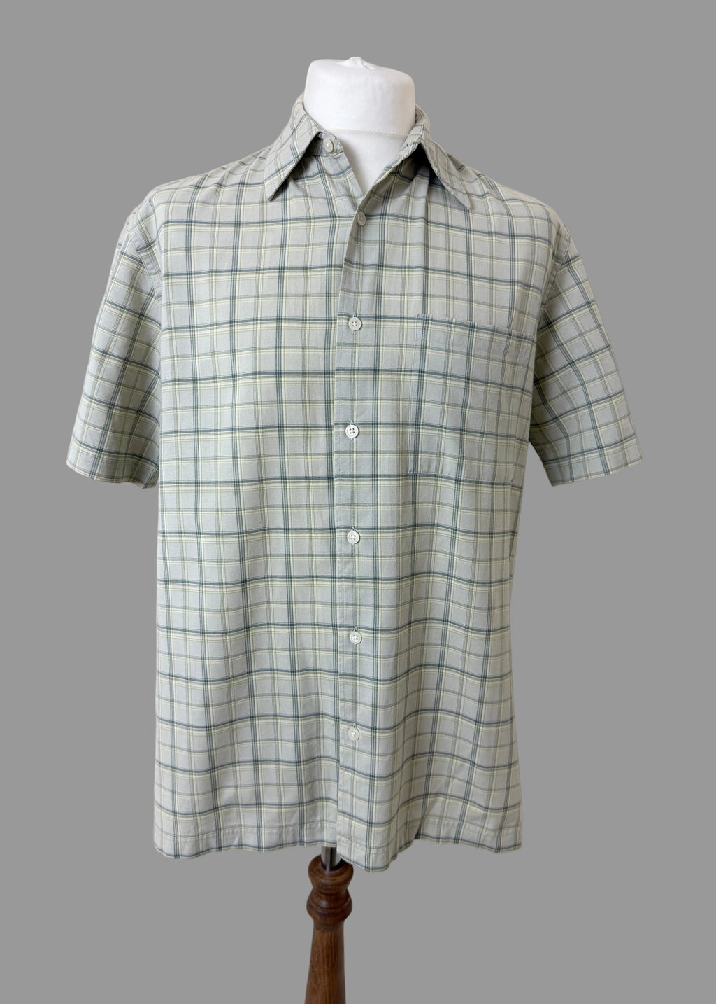 Marks & Spencer Beige Blue Check Cotton Shirt Mens Small ( more medium )