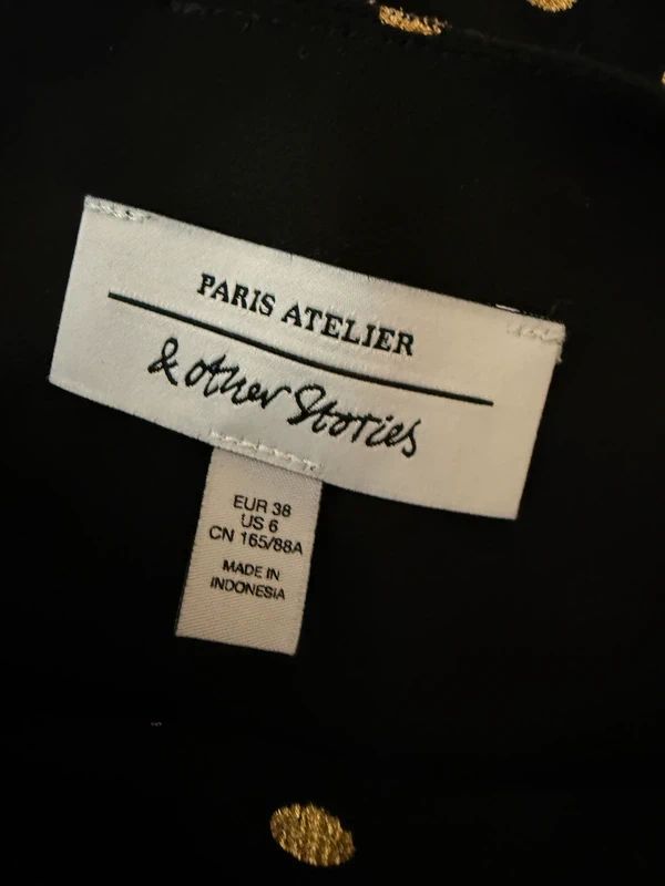 & Other Stories Black Gold Metallic Polka Dot Blouse UK10 Ruffle Sleeve