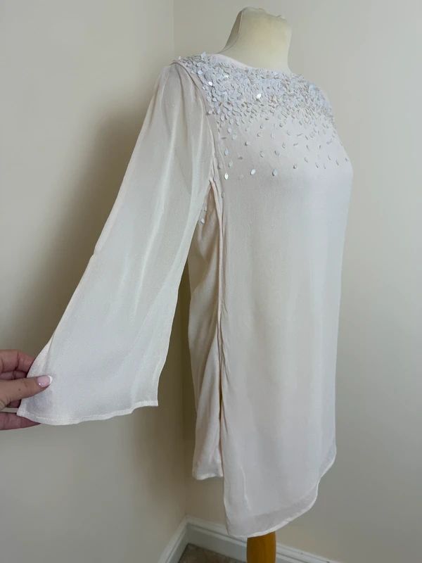 Mint Velvet Cream Asymmetric Tunic Blouse Chiffon Style Sequin UK 12