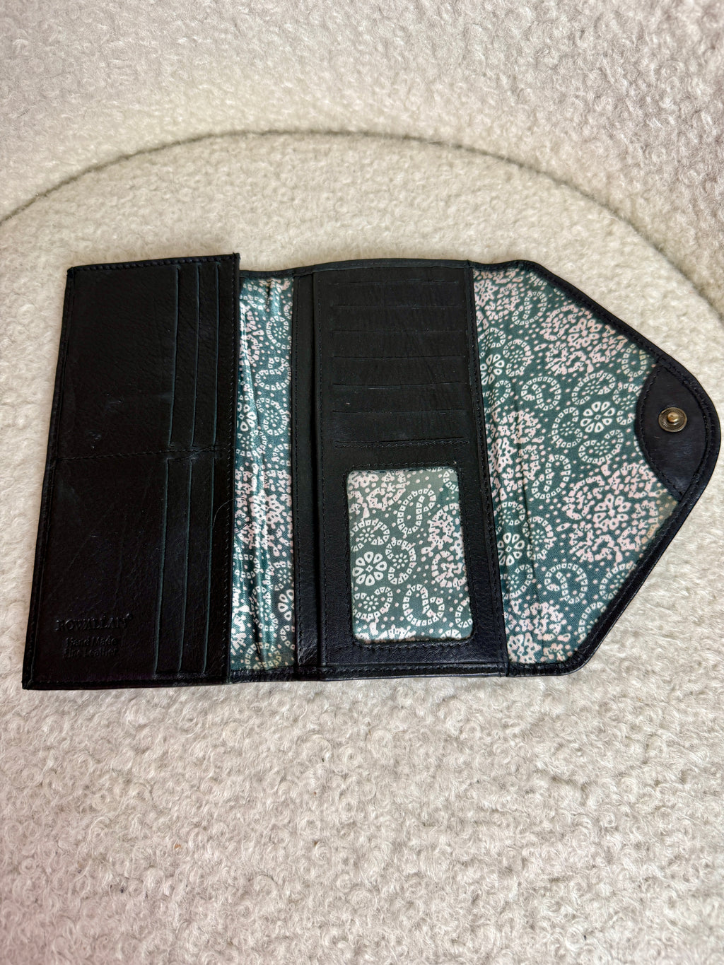 Rowallan Leather Purse Wallet Black Teal Paisley Card Holder Soft Leather
