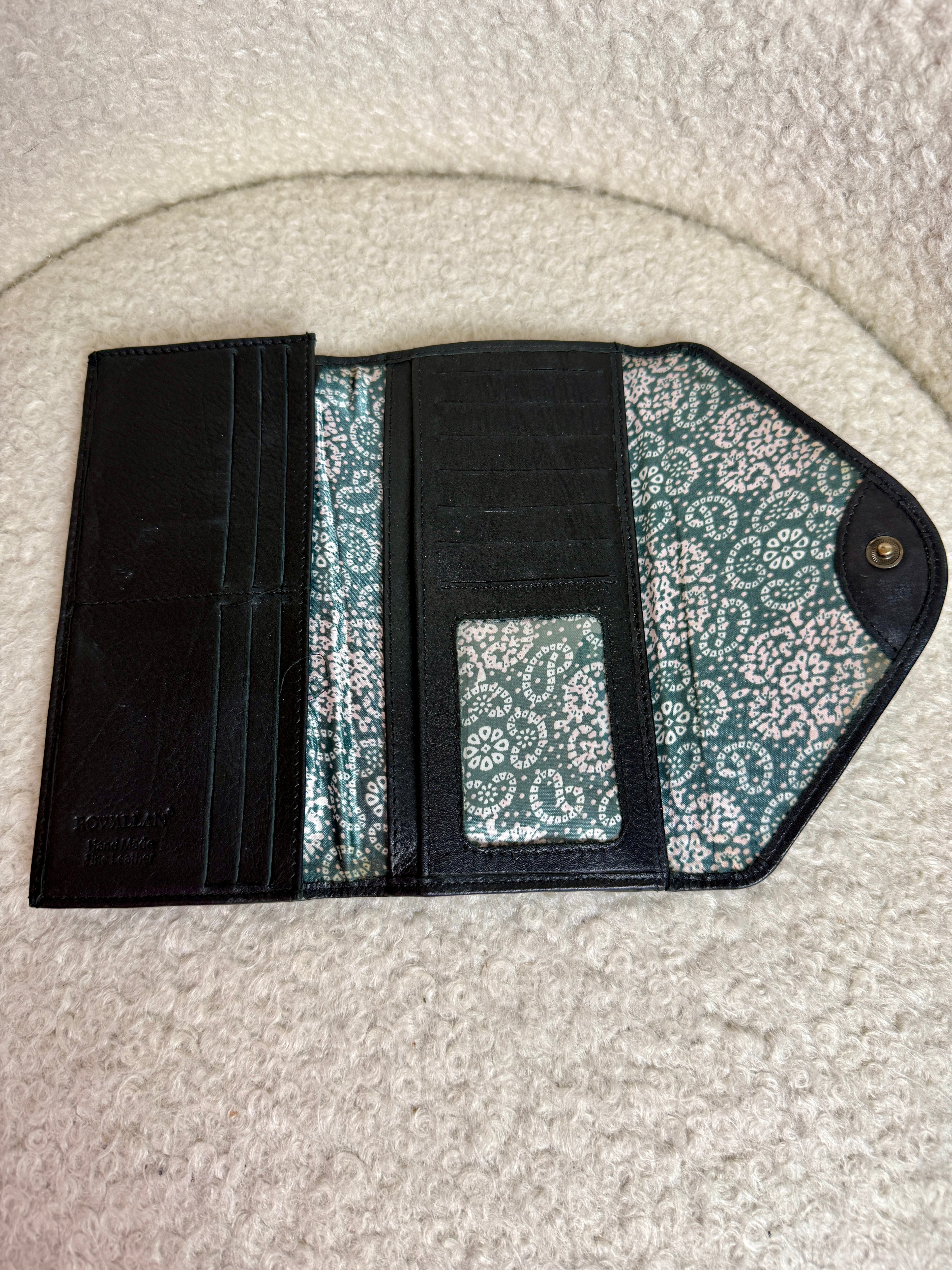 Rowallan Leather Purse Wallet Black Teal Paisley Card Holder Soft Leather