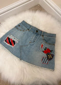 Girls Stuff Hilary Duff Y2K Patchwork Denim Micro Mini Skirt Studded Low Rise W24