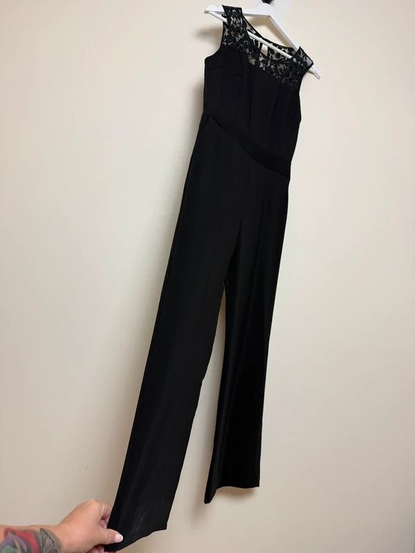 Autograph M&S Black Wide Leg Jumpsuit Lace Shoulder Occasion UK10