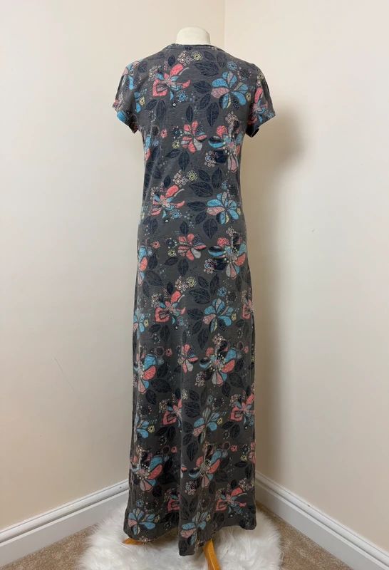 Mantaray Charcoal Grey Floral Jersey Maxi Dress Scoop Neck UK10