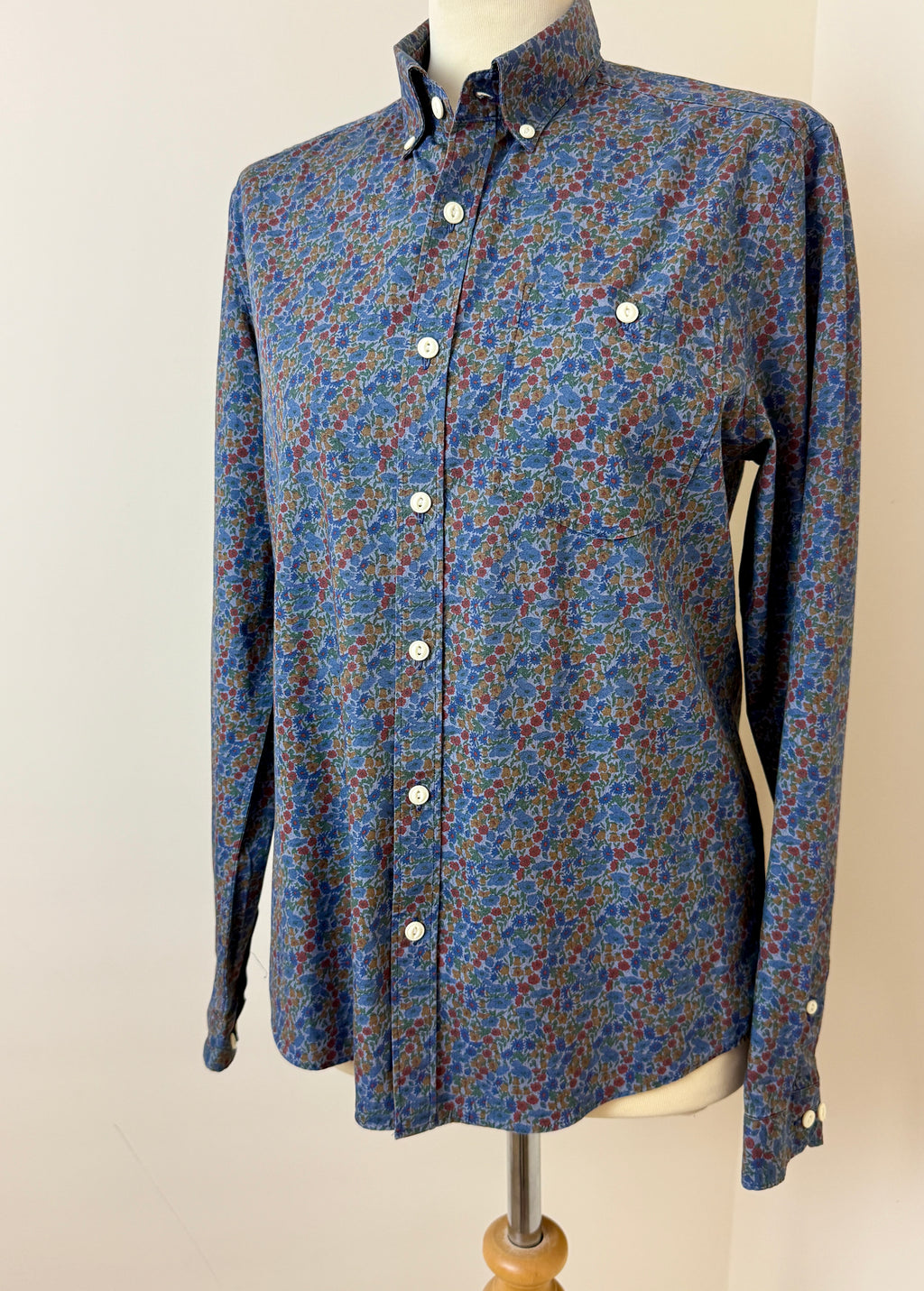 Barbour Beacon Floral Cotton Shirt UK S Blue Liberty Print Button Up