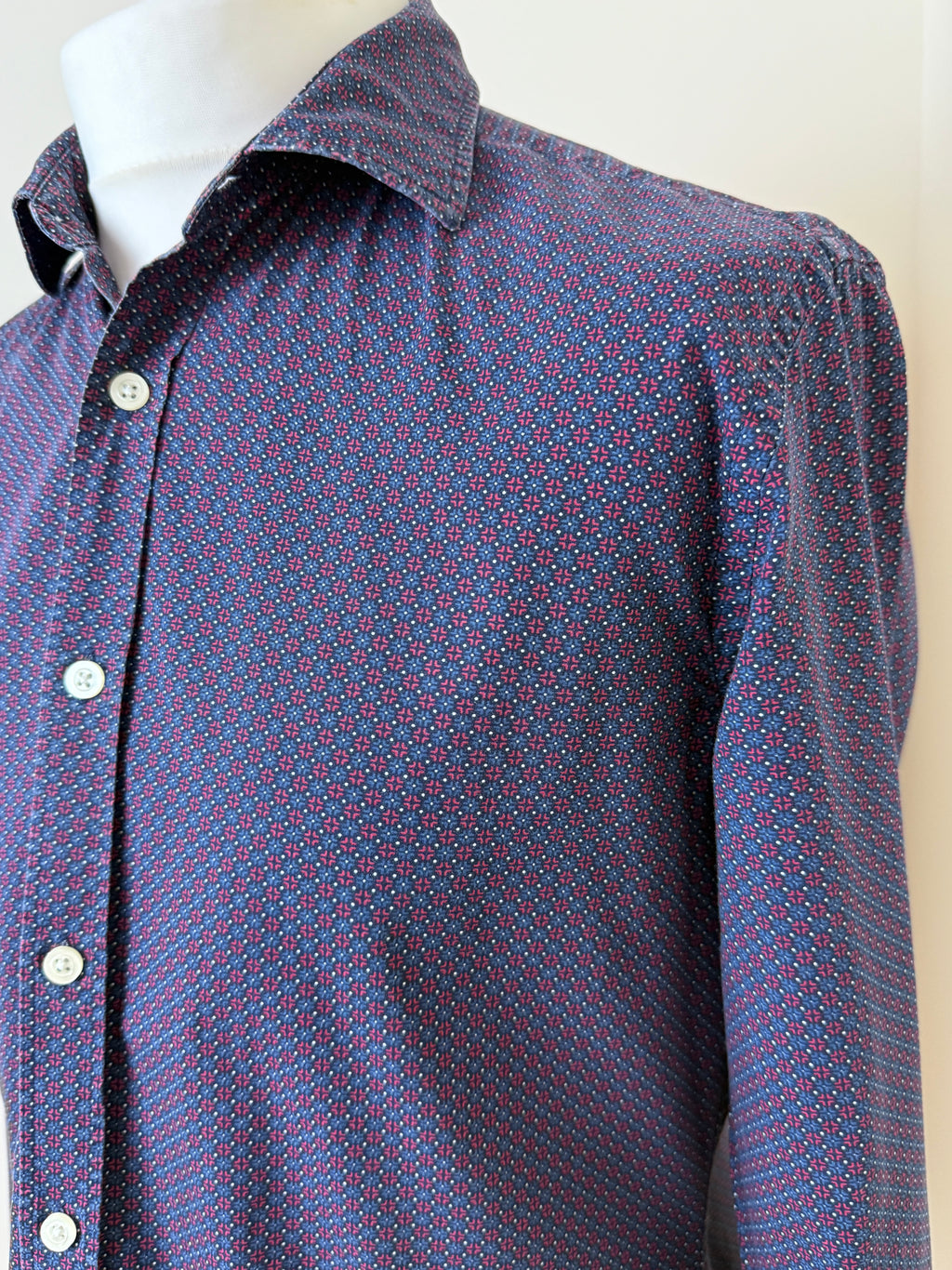 Abbie & Rose Navy Red Geometric Print Shirt Mens Large