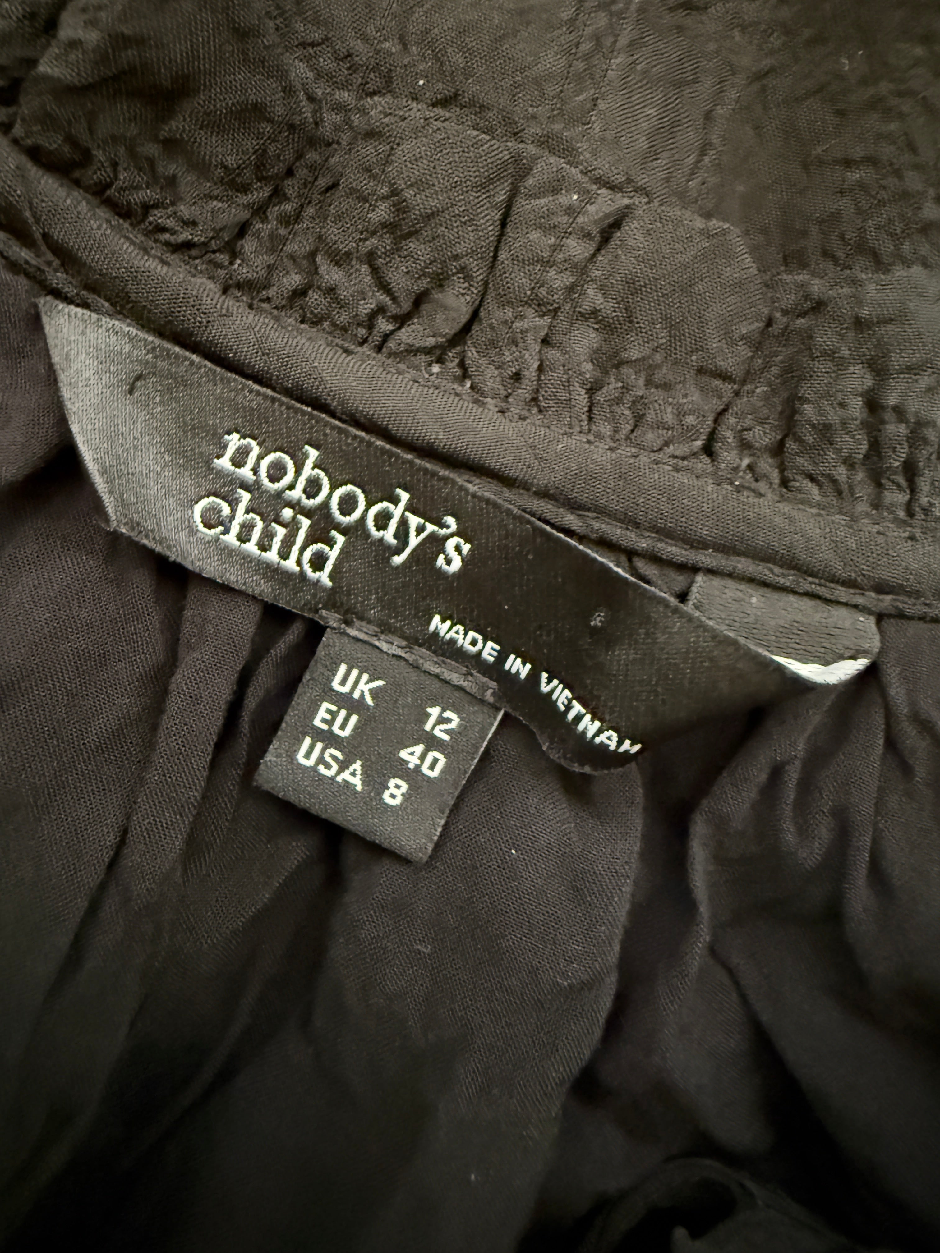 Nobody's Child Black Macy Blouse Balloon Sleeves & Tie Neck - UK12