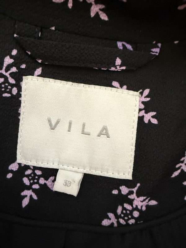 Vila Black Floral Print Single Breasted Lightweight Blazer - UK10
