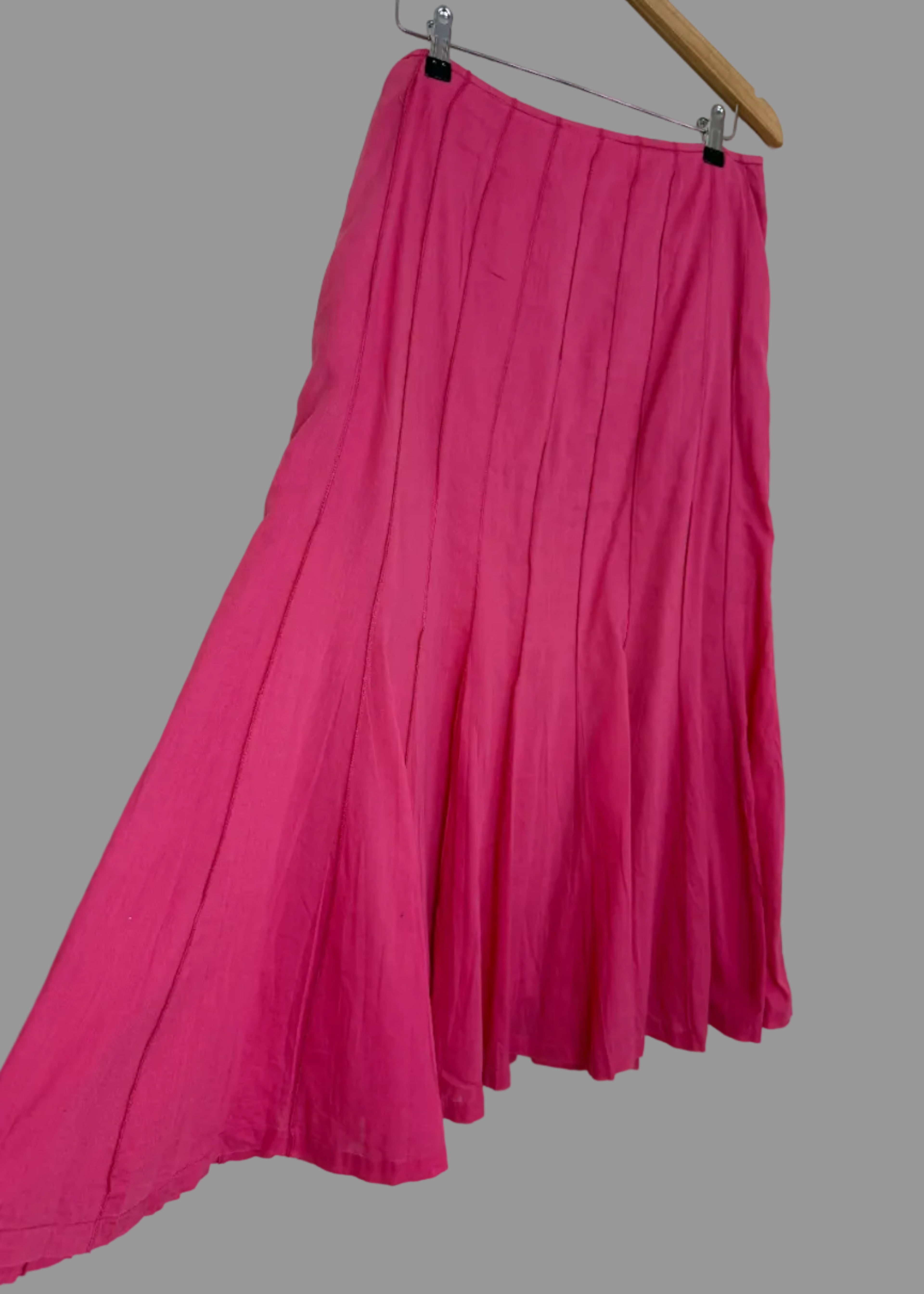 Pink Cotton Flared Midi Skirt UK 12 Lightweight Summer