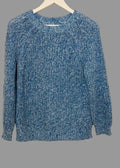 WoolOvers Blue Cable Knit Jumper Medium Cotton Crew Neck Button Back