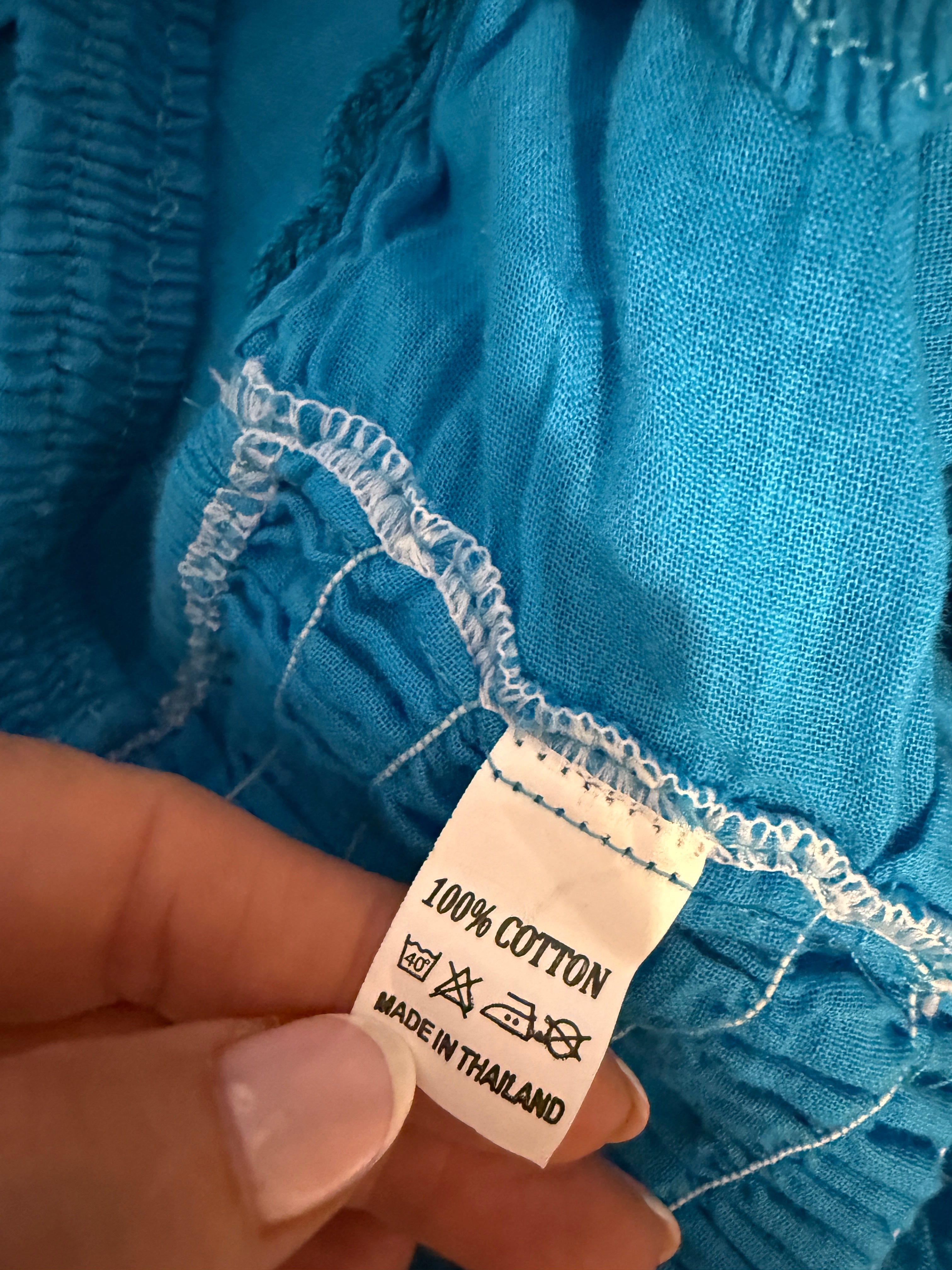 Blue Boho Crochet Cotton Sundress Size 14 (Stretch Fit)