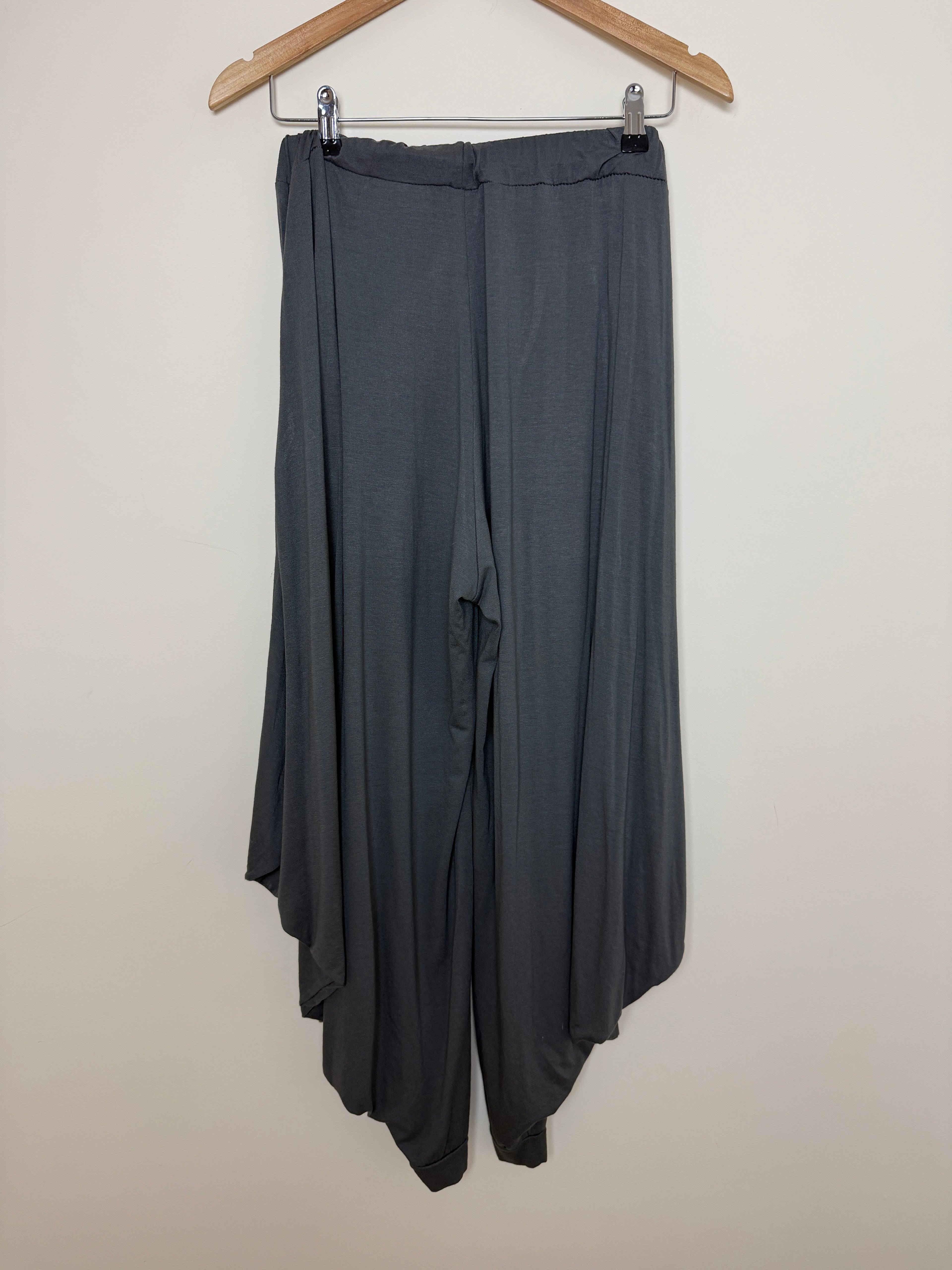 Made In Italy Grey Draped Wide Leg Harem Trousers One Size