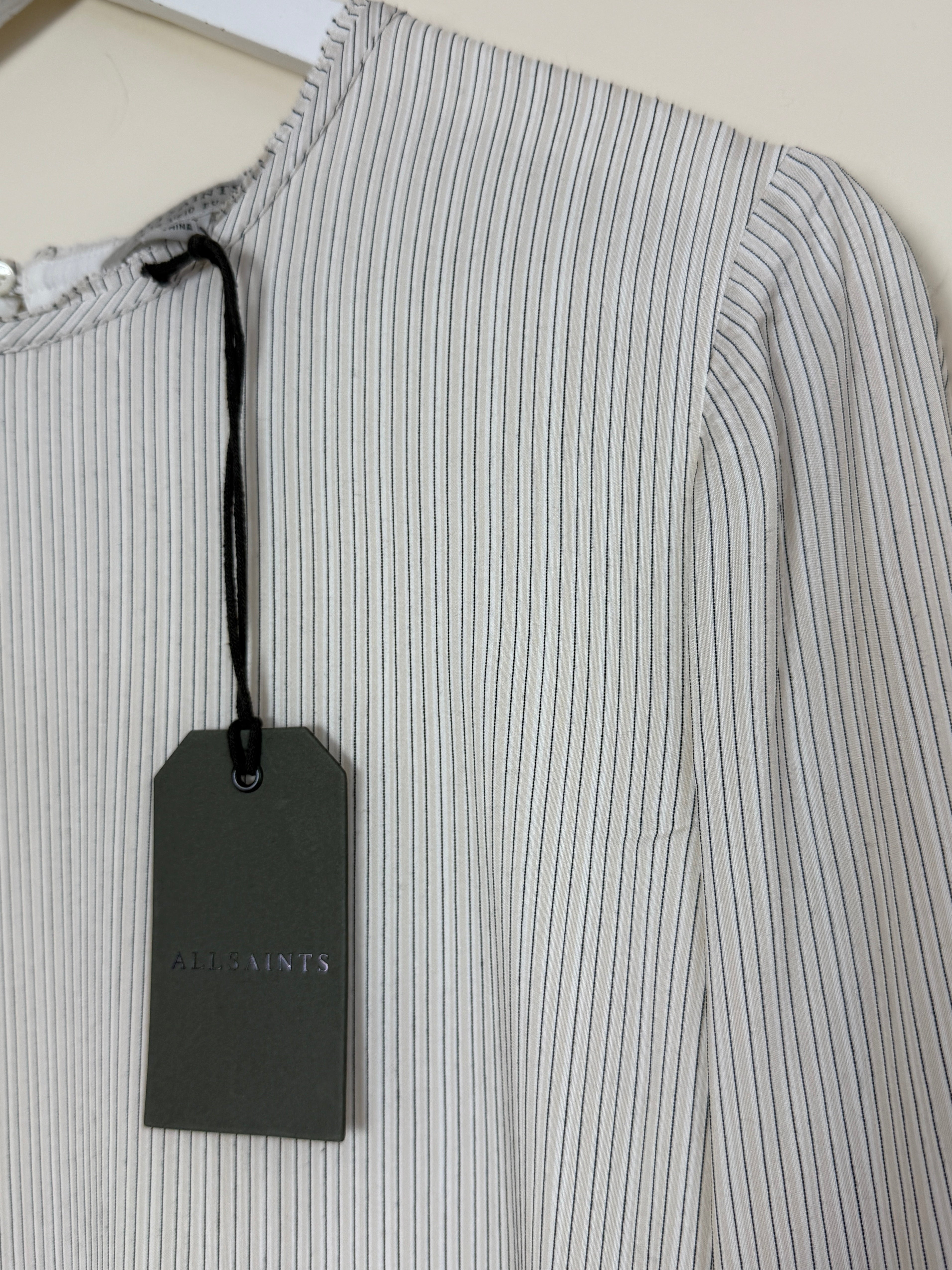 AllSaints Lori Stripe Midi Dress Chalk White Silk Blend UK 14 BNWT