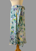 Lipsy Wrap Skirt Green Floral Satin Ruffle Hem Midi Tie Waist UK14