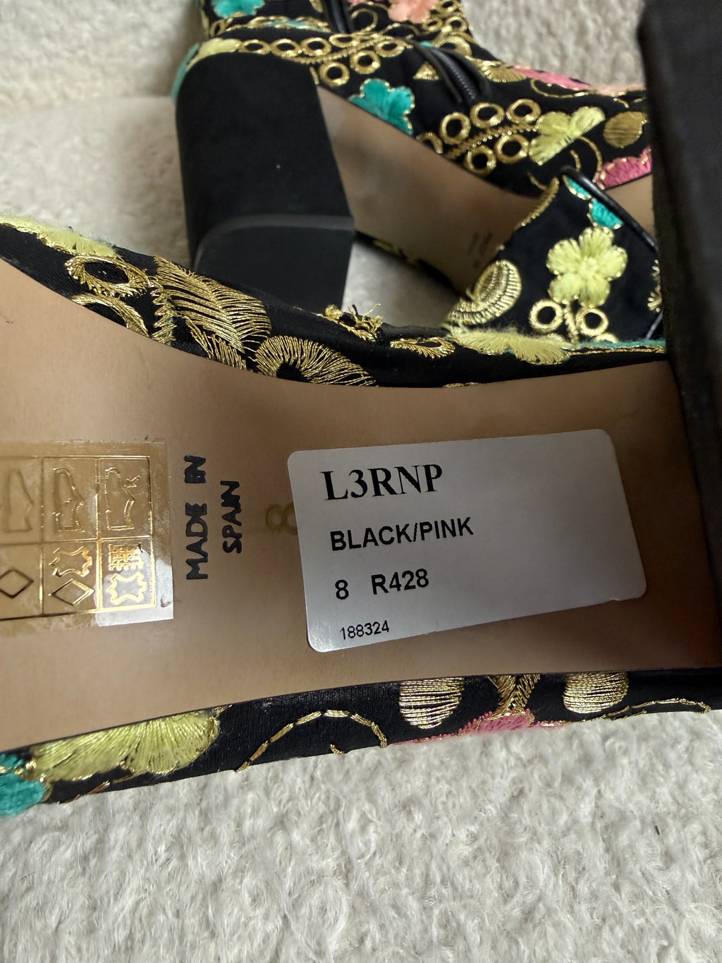 River Island Embroidered Boots UK8 Black Floral Block Heel Statement Made In Spa