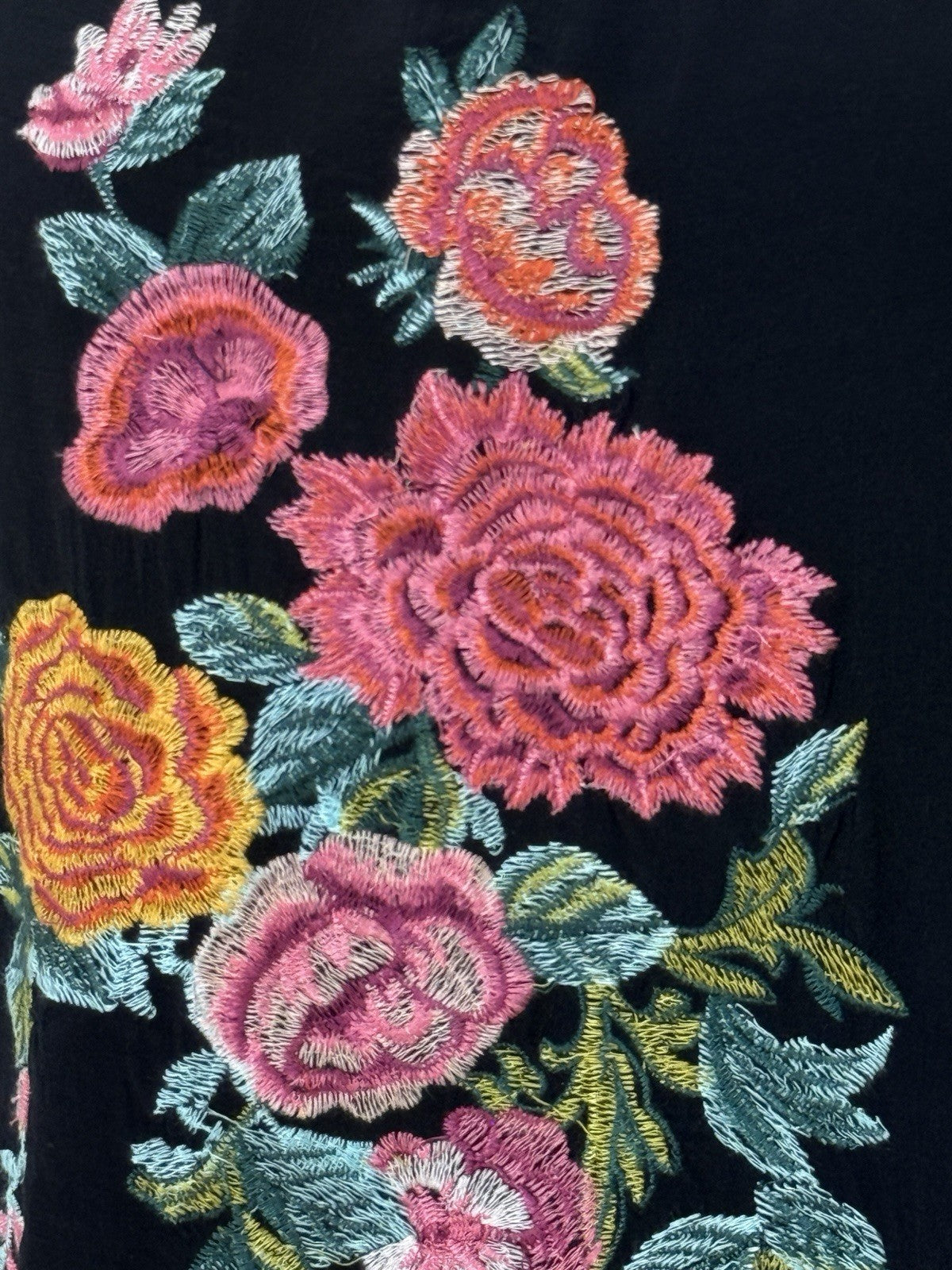 Per Una M&S Black Embroidered Floral Midi Dress UK14 Boho