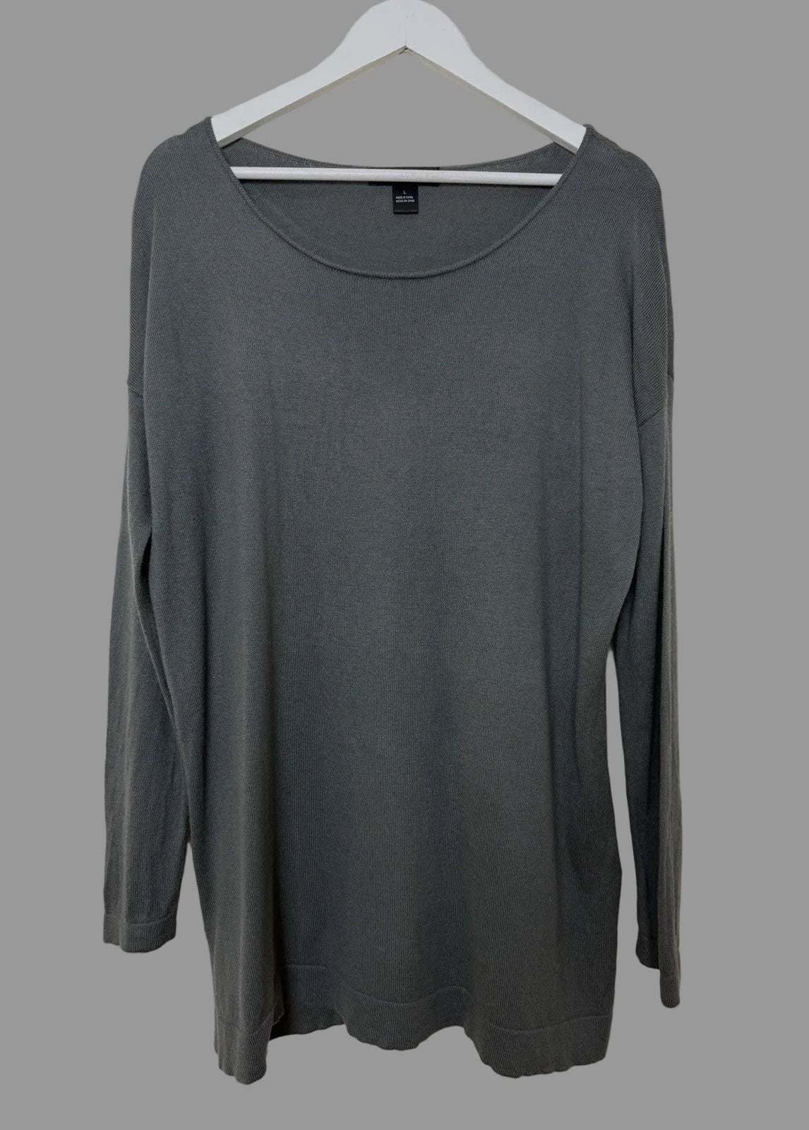 August Silk Shadow Grey Knit Long Length Scoop Neck Jumper - Large