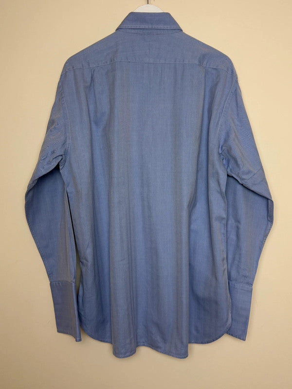 Joseph Turner Yorkshire Blue Herringbone Cufflink Shirt - 16.5'' XL