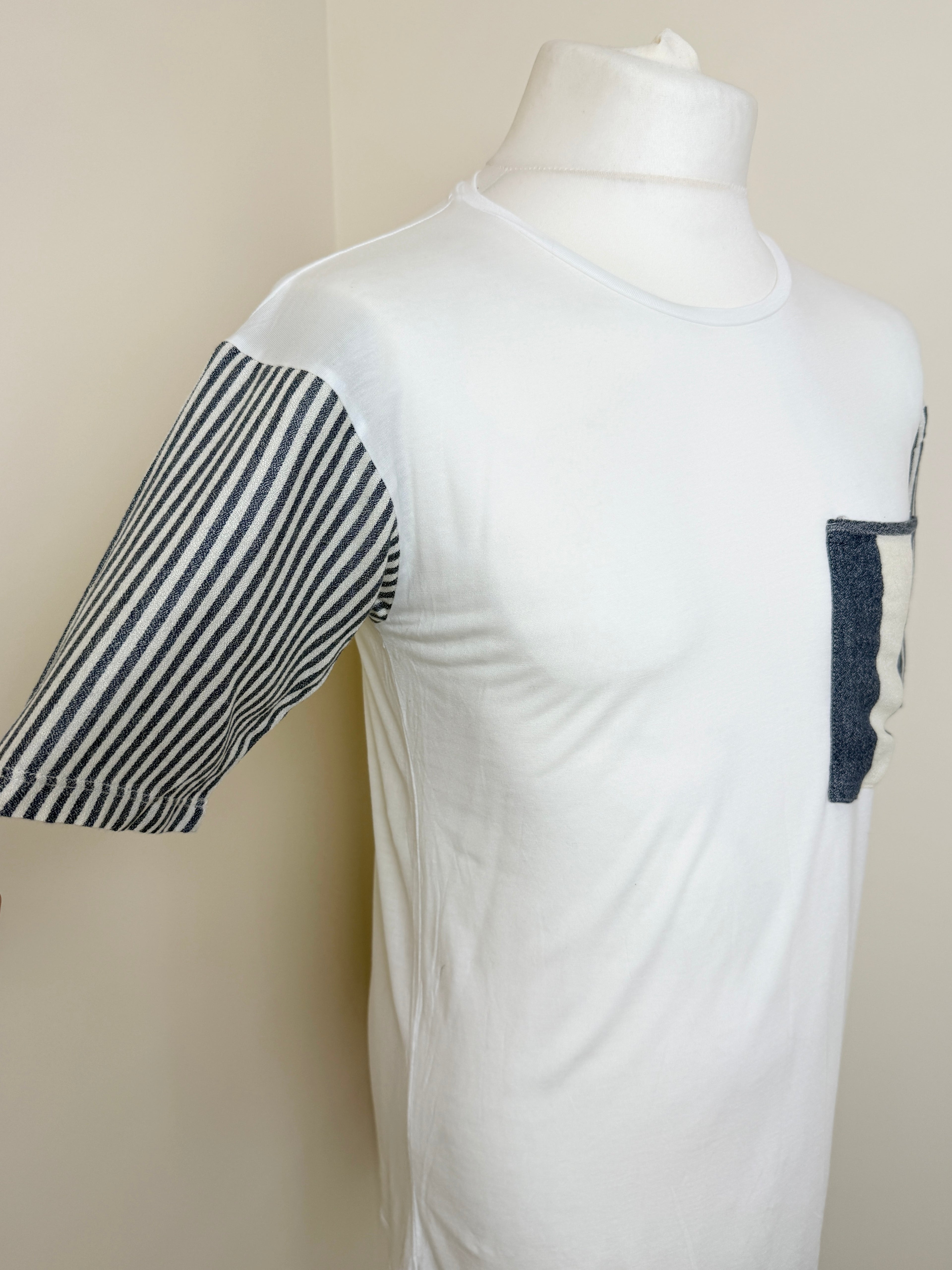 Zara Man White Contrast Panel T Shirt Size M