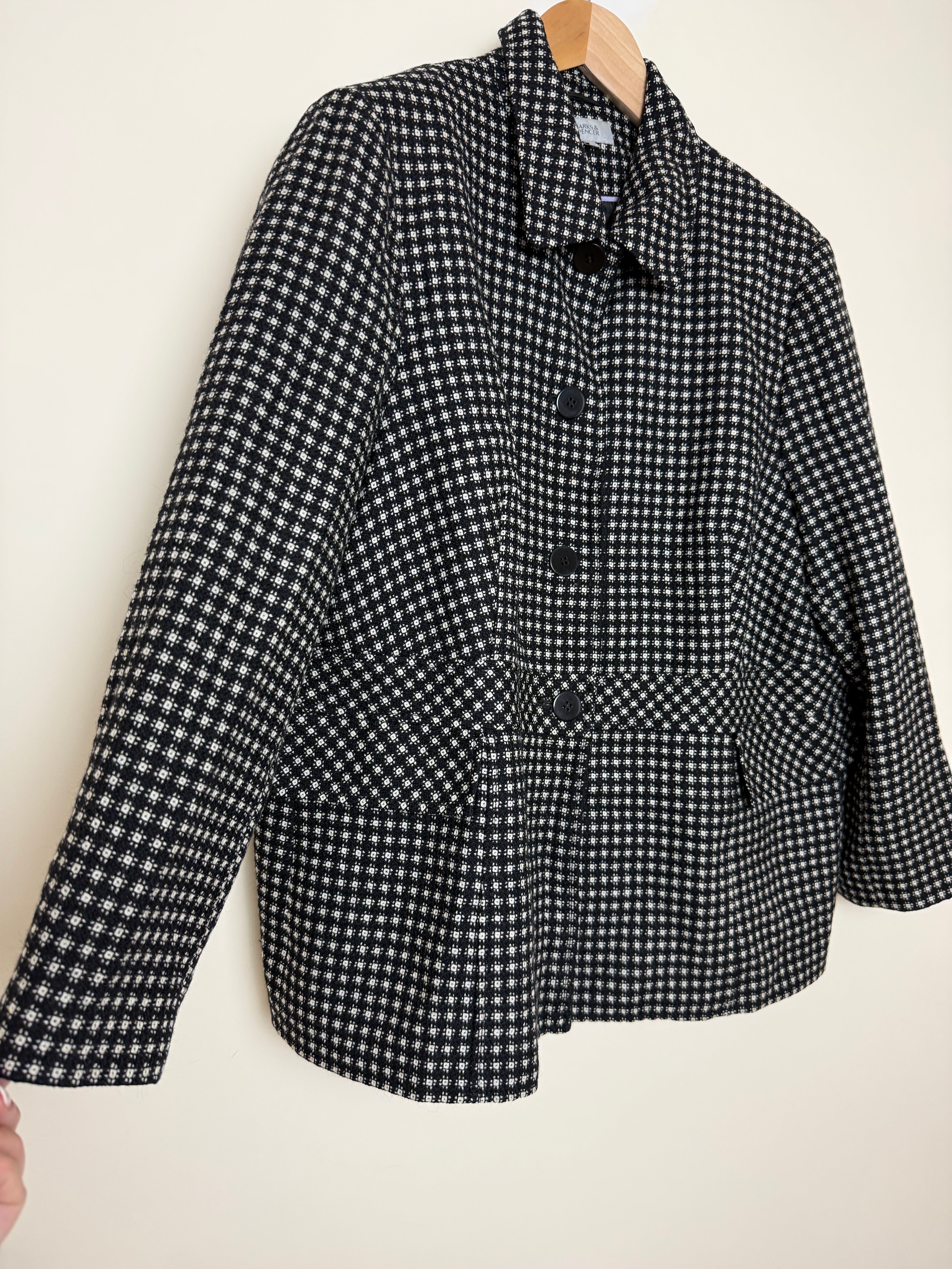 M&S Black White Check Boucle Jacket UK26