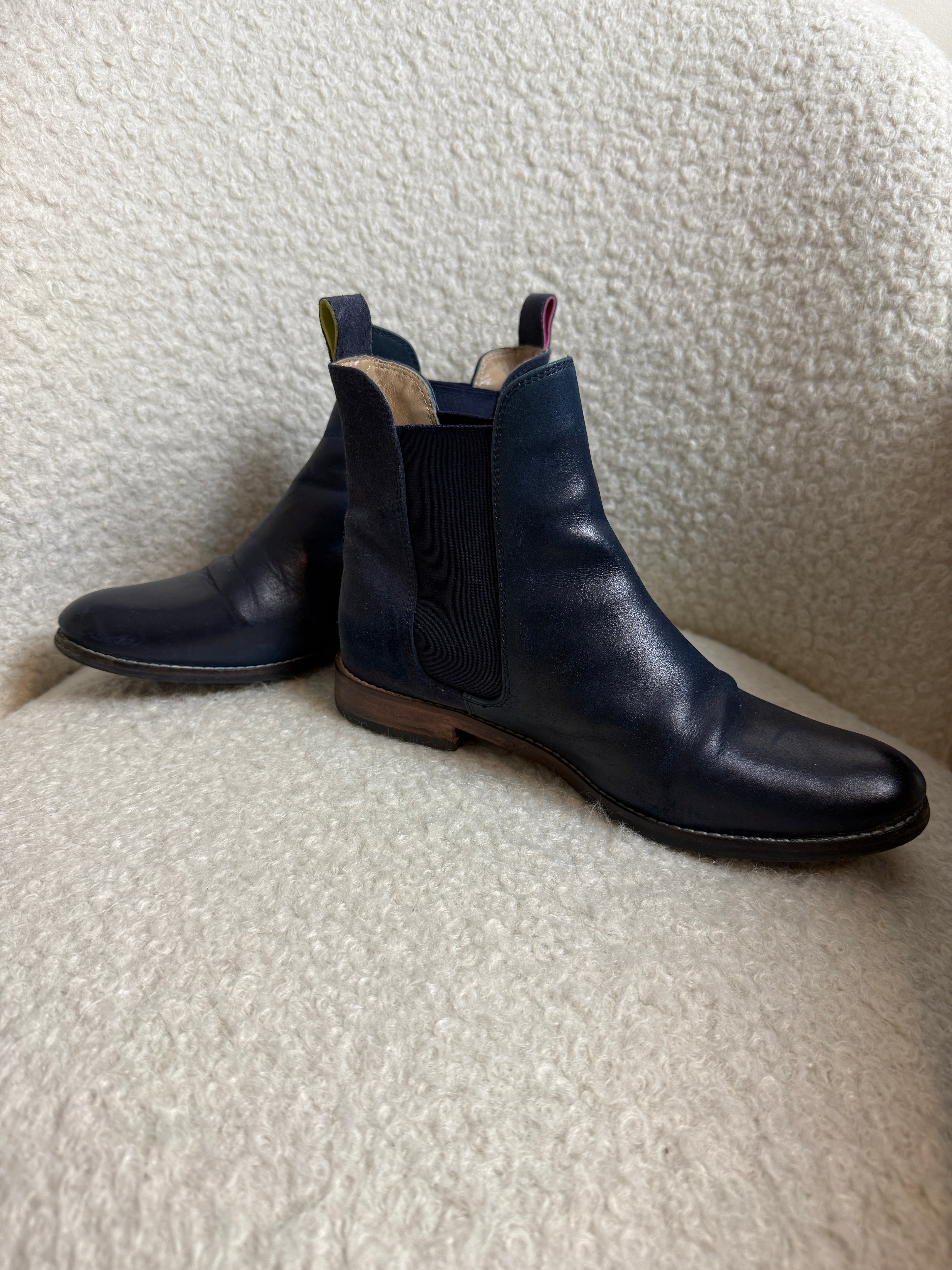 Joules Westbourne Chelsea Boots UK4 Navy Leather Ankle Elastic Panel