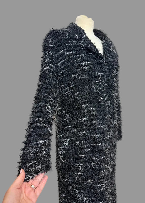 Just Elegance Black Shaggy Long Cardicoat - Size 14