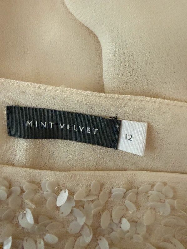 Mint Velvet Cream Asymmetric Tunic Blouse Chiffon Style Sequin UK 12