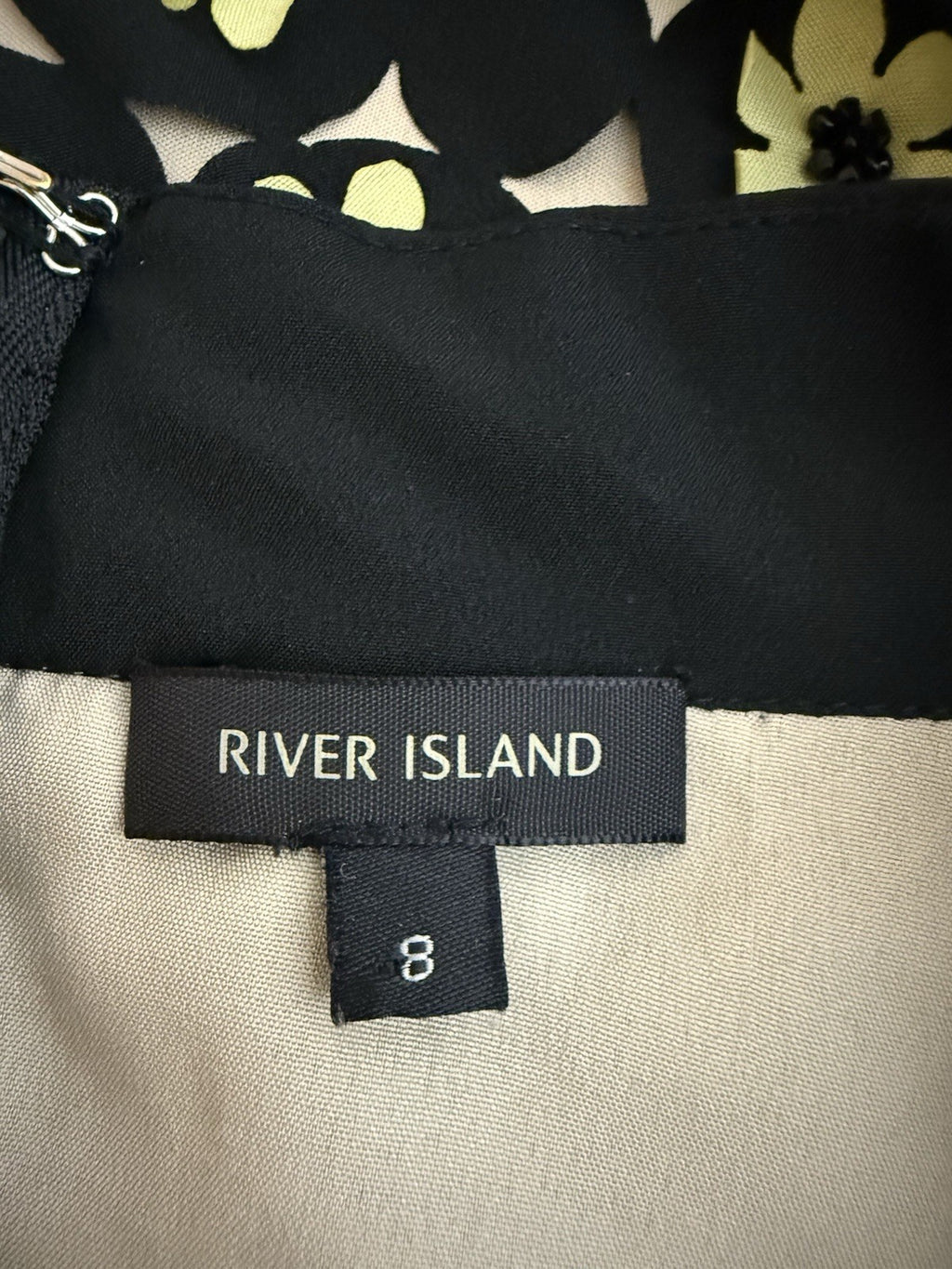 River Island Black Yellow Laser Cut Floral A Line Skirt - Size 8