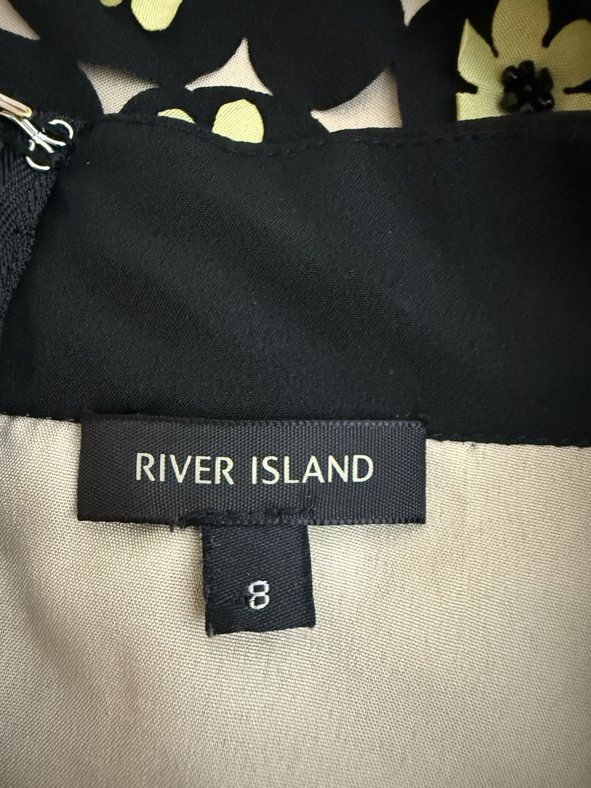River Island Black Yellow Laser Cut Floral A Line Skirt - Size 8