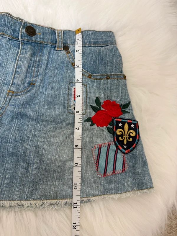 Girls Stuff Hilary Duff Y2K Patchwork Denim Micro Mini Skirt Studded Low Rise W24