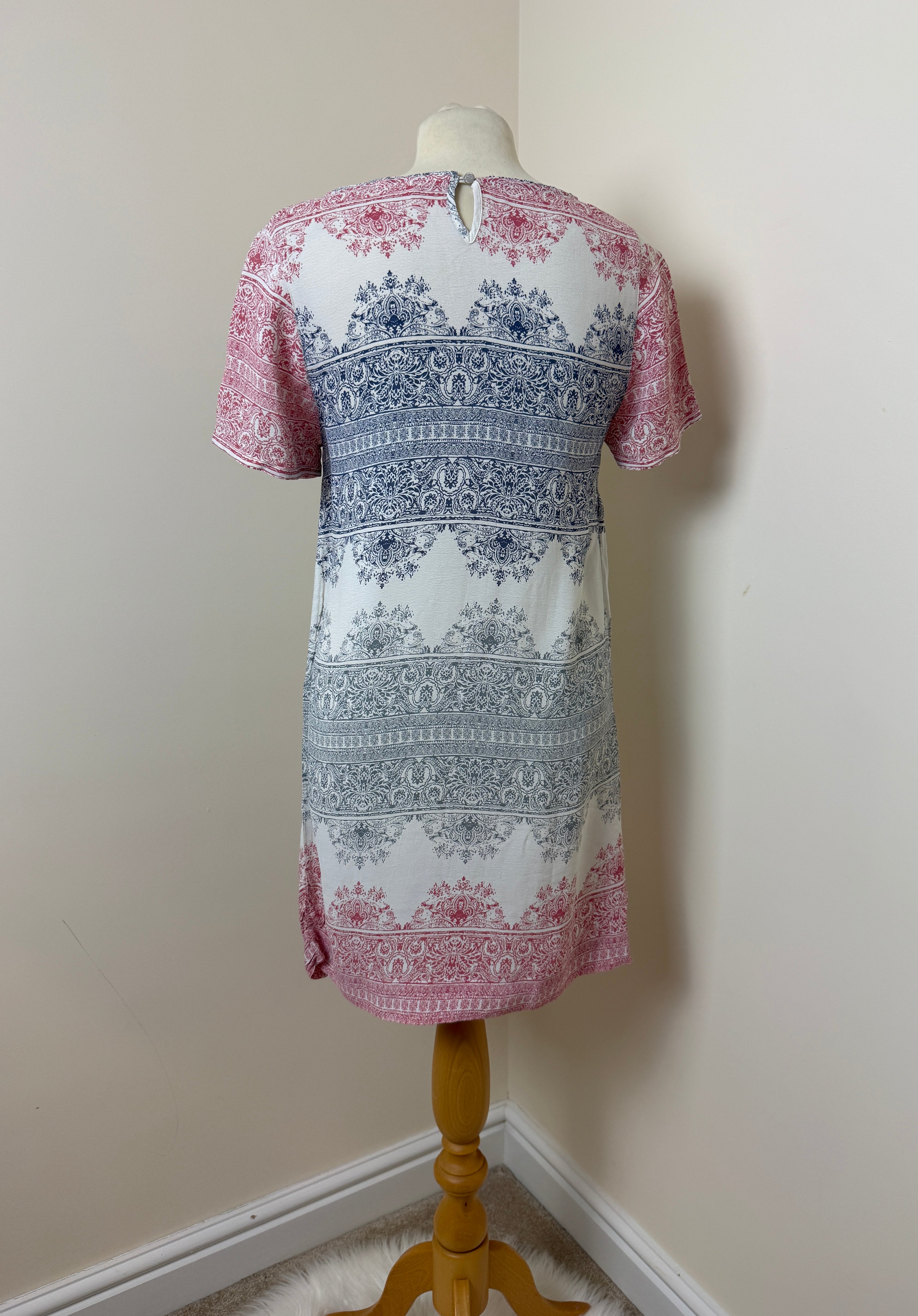 White Stuff Pink Blue Paisley Print Shift Dress UK10